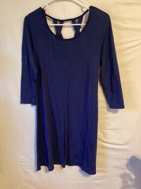 2190 Alya Womens CrissCross Back Long Sleeve Front A-line Dress Navy Size Medium